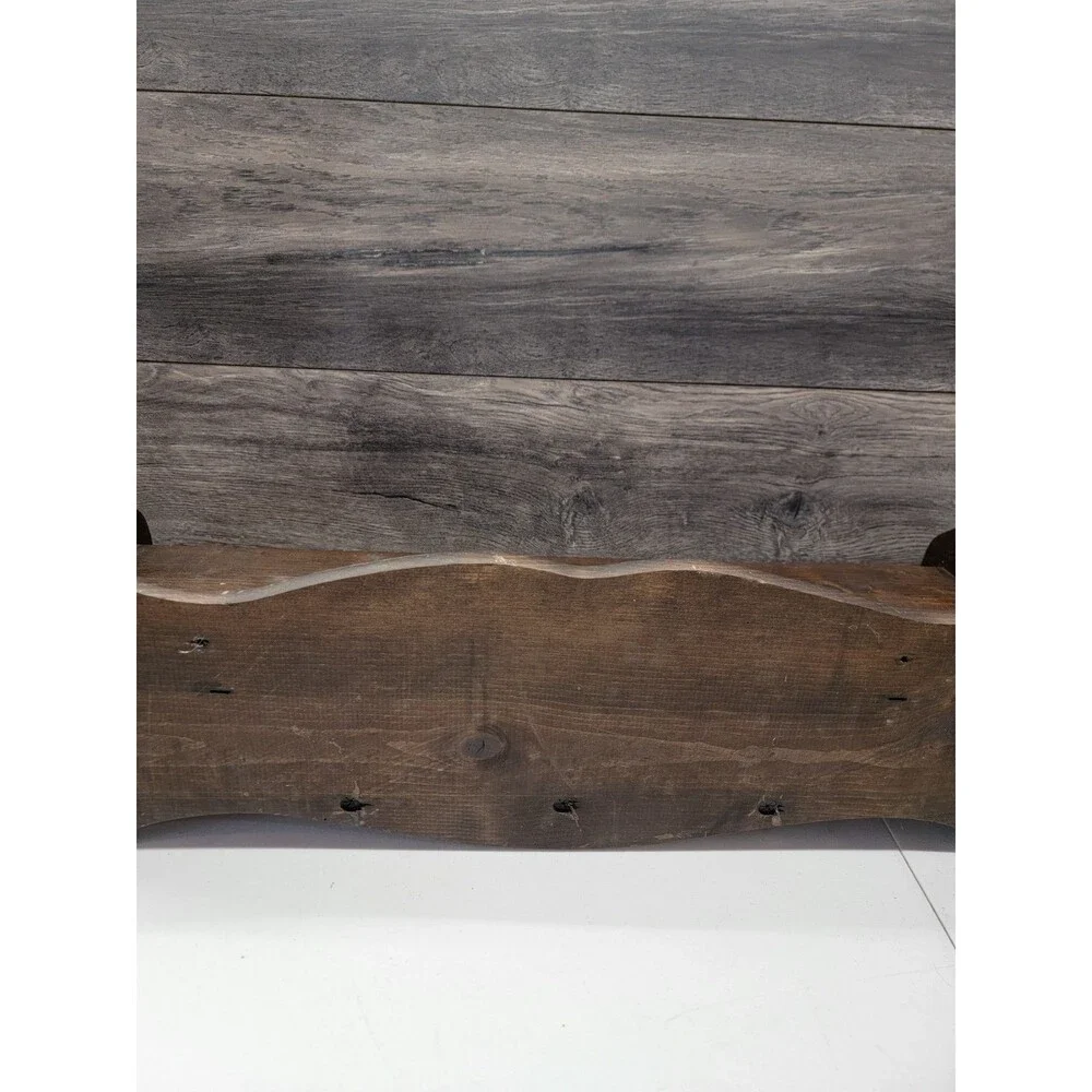 Homespun Hearts Wooden Wall Shelf with 5 Pegs Rustic Farmhouse